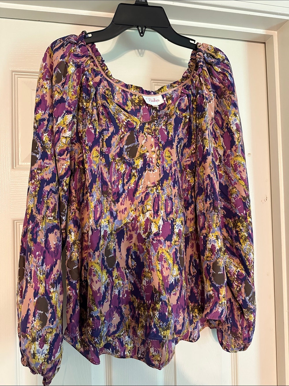 Parker Purple Multi-Color Abstract Peasant Blouse